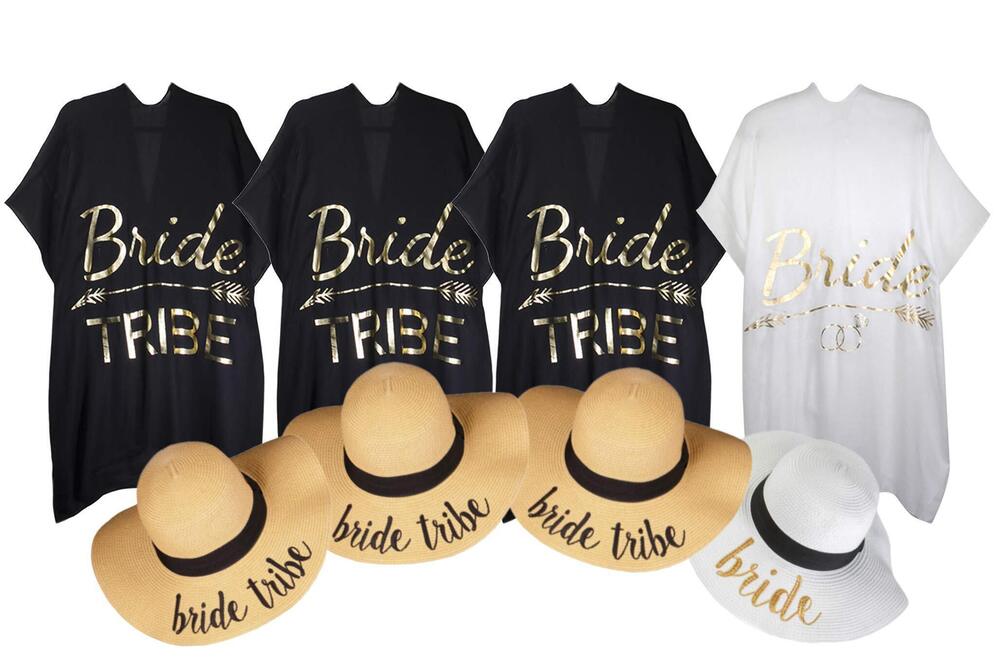 1814 Bride Beach Hat and Cover up Set Bride Tribe Hats for Bridal Party - 4